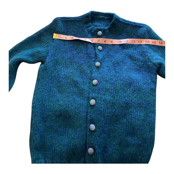 Vintage wool blend teal blue green handknit button up cardigan XS/S - Picture 9 of 9